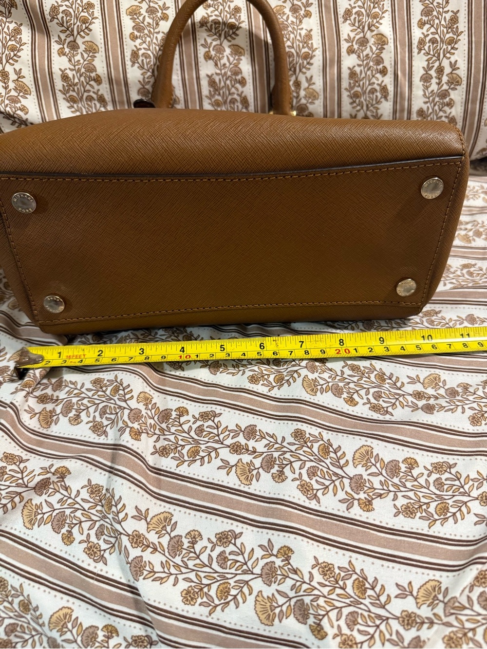 Michael Kors Tan Saffiano Leather Studded Satchel with Detachable Strap - Picture 8 of 10